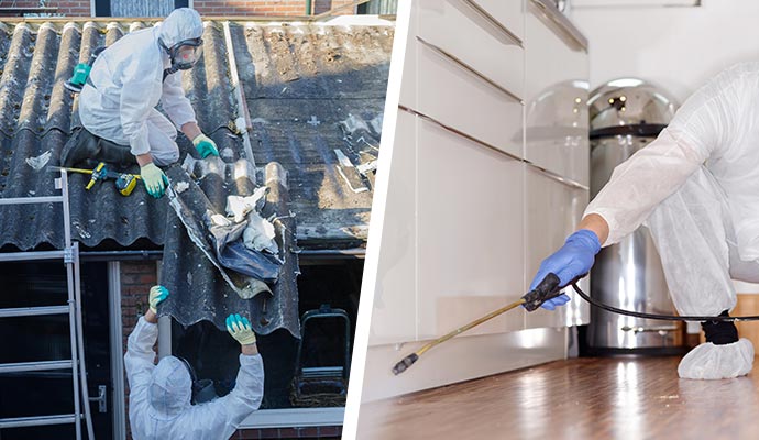 Collage of asbestos removal and disinfecting service Collage of asbestos removal and disinfecting service