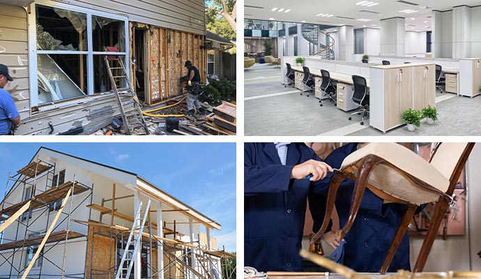 Collage of disaster, content, and commercial restoration