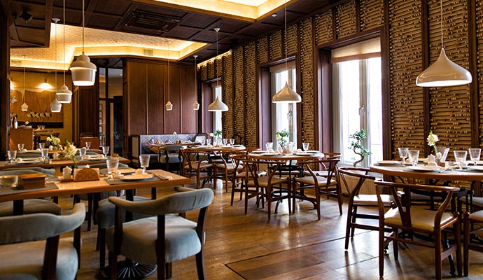 Clean restaurant interior after water damage restoration