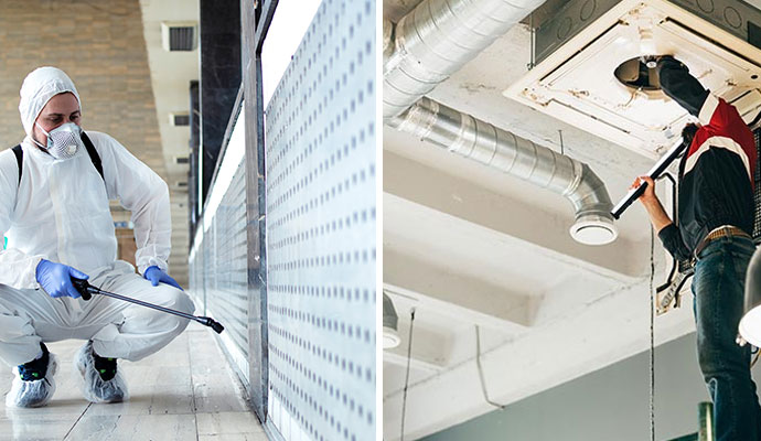 Collage of disinfecting service and HVAC cleaning services