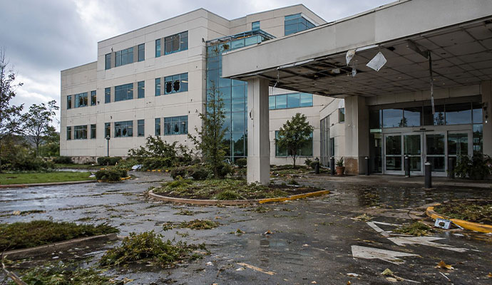 Commercial building suffering severe disaster damage
