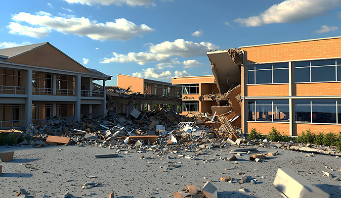Disaster damaged daycare building