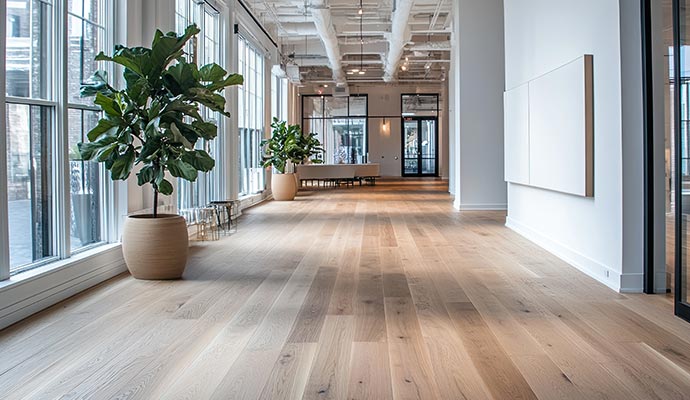 Modern hospital interior showcasing a clean wooden floor