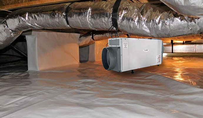 Dehumidifier installed in crawl space