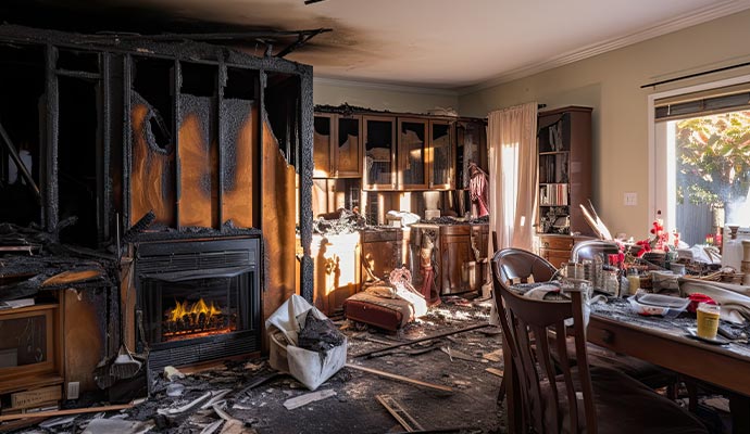 Damaged room by wildfire