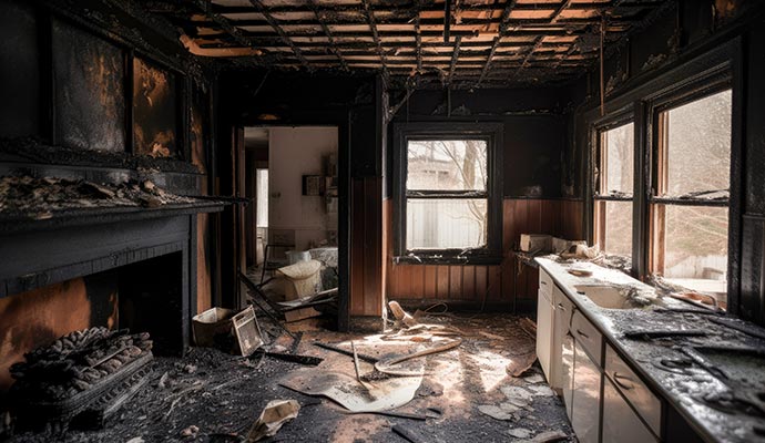 Fire damaged room