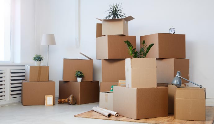 Packed contents in a room