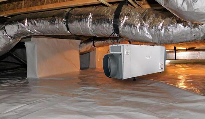 Crawl space dehumidifier installed for moisture control