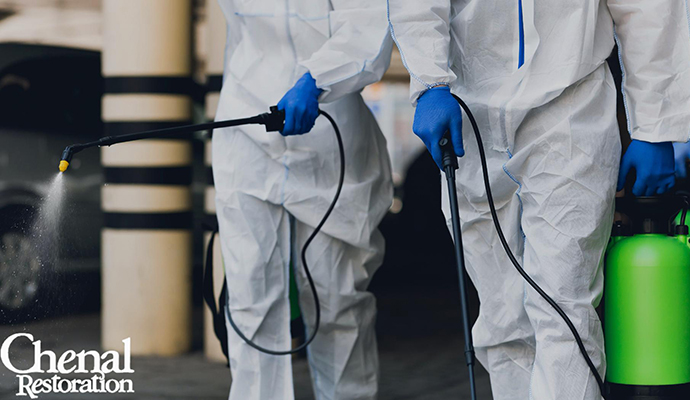 mold remediation by Chenal Restoration crew members mold remediation by Chenal Restoration crew members