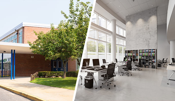 Collage of school and office