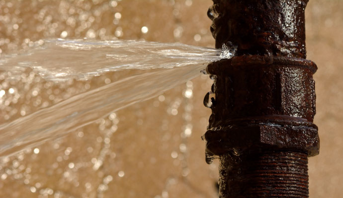 Water spraying out from a broken pipe