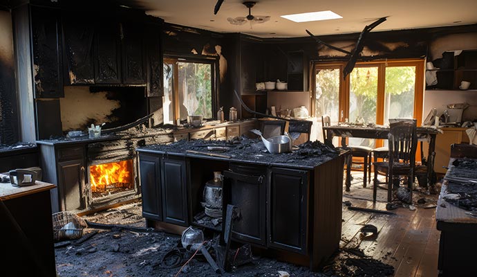 Fire damaged kitchen