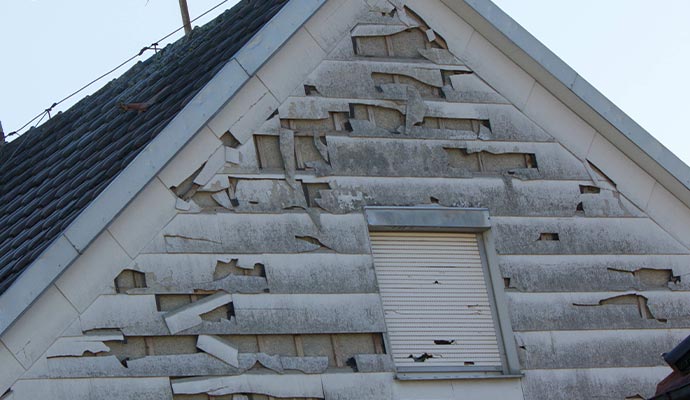 Hail damaged house
