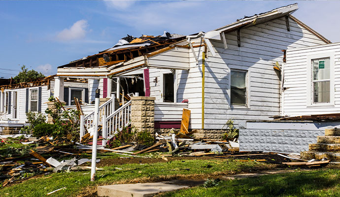 Hurricane destruction house roof
