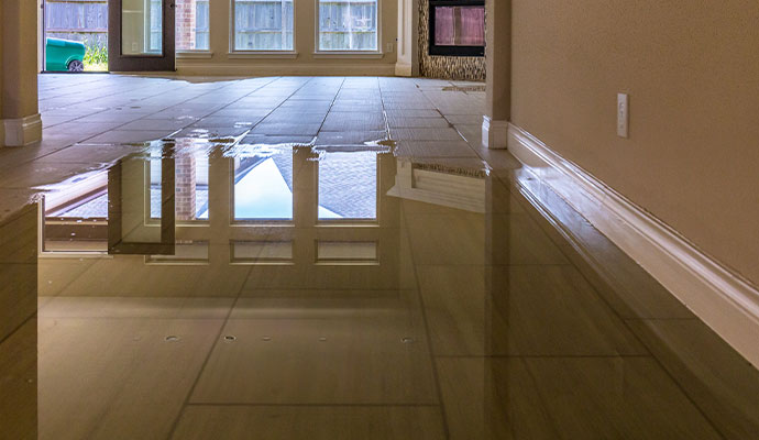 Water damage flooded living room