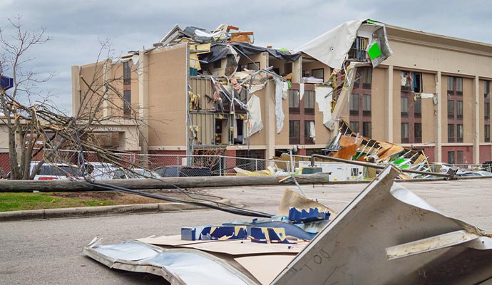 Fallen tree in front of the house