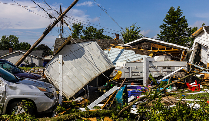 Severe residential property damage after heavy tornado