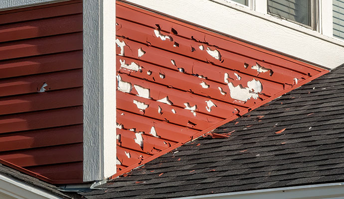 Hail damaged house