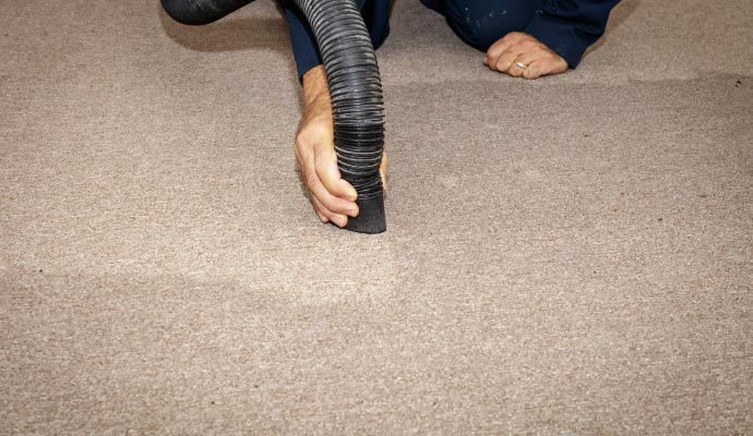 Professional worker cleaning water damaged carpet