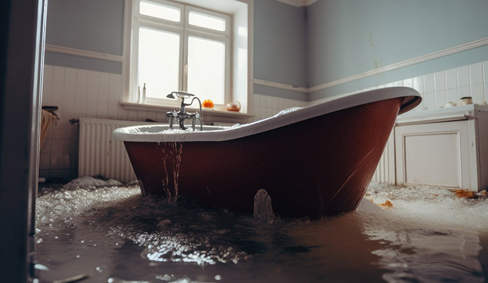 Water overflowing from bathtub